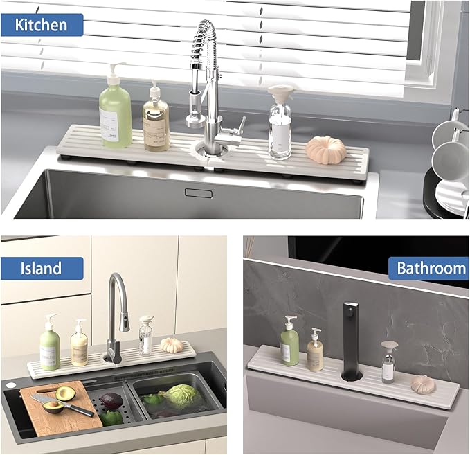 Kitchen Faucet Mat, Diatomite Sink Faucet Mat Splash Guard for Kitchen, Water Absorbing Stone Tray for Sink, Quick Drying Faucet Mat for Kitchen Sink, Absorbent Stone Drying Tray for Bathroom Counter
