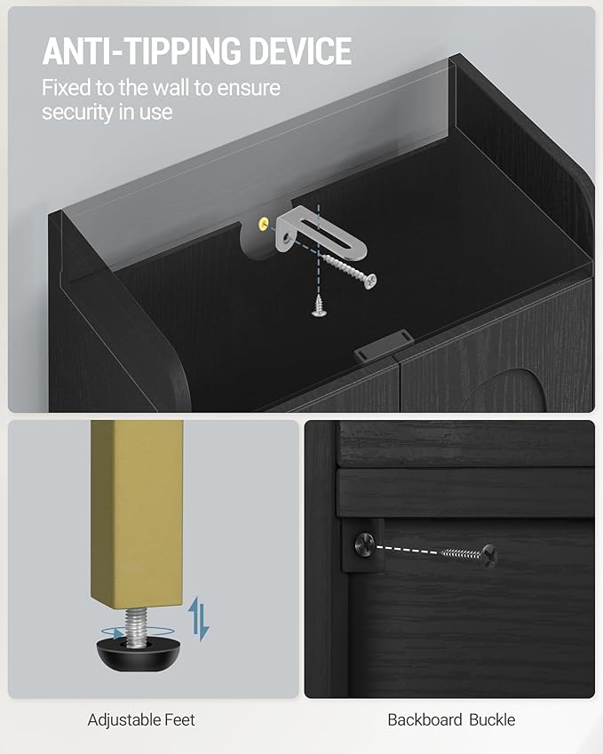 Bathroom Cabinet, Small Storage Cabinet with 4 Doors, Bathroom Organizers and Storage Cabinets with Adjustable Feet. Cabinets Freestanding for Living Room, Kitchen, 7.1"D x 14.6"W x 32.7"H