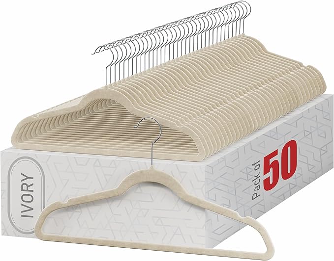 Home-it Premium Velvet Hangers 50 Pack - Ivory Suit Hangers Non Slip - Heavy Duty Clothes Hangers for Closet, Jacket, Shirt, Pants and Suit, Hook Swivel 360 - Ultra Thin