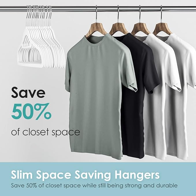 Velvet Hangers Non Slip Felt Hangers, 30 Pack White Velvet Clothes Hangers Space Saving Slim with 360 Degree Swivel Hook for Suits Coats, Jackets, Pants, and Dress Clothes