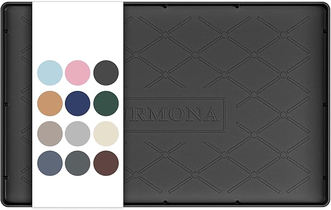URMONA 16" x 10" Waterproof Silicone Mat in Multiple Sizes & Colors, Under Sink Mat for Kitchen & Bathroom, Pet Food Pad for Dogs & Cats, Kitchen Cabinet Liner, Multi-Purpose for Storage(Black)