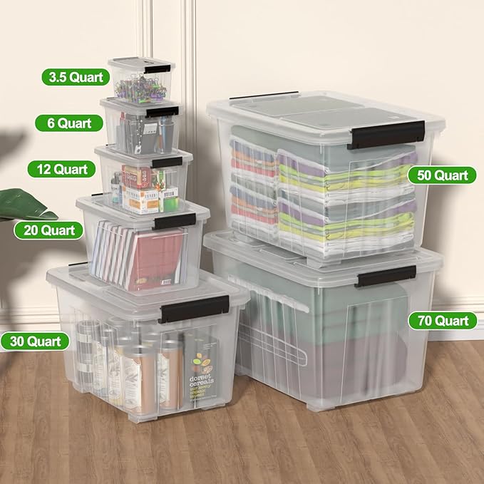 Yuright 20 Quart Clear Lidded Storage Bins, Plastic Organizing Box with Handle, 4 Pack