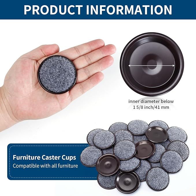 Ezprotekt 1 5/8" Round Carpet Bottom Furniture Caster Cups, 16 Pcs Reusable Furniture Coasters, Felt Furniture Sliders Pads to Protect Hardwood, Tile or Carpetd Floors from Scratches (Brown/Gray)