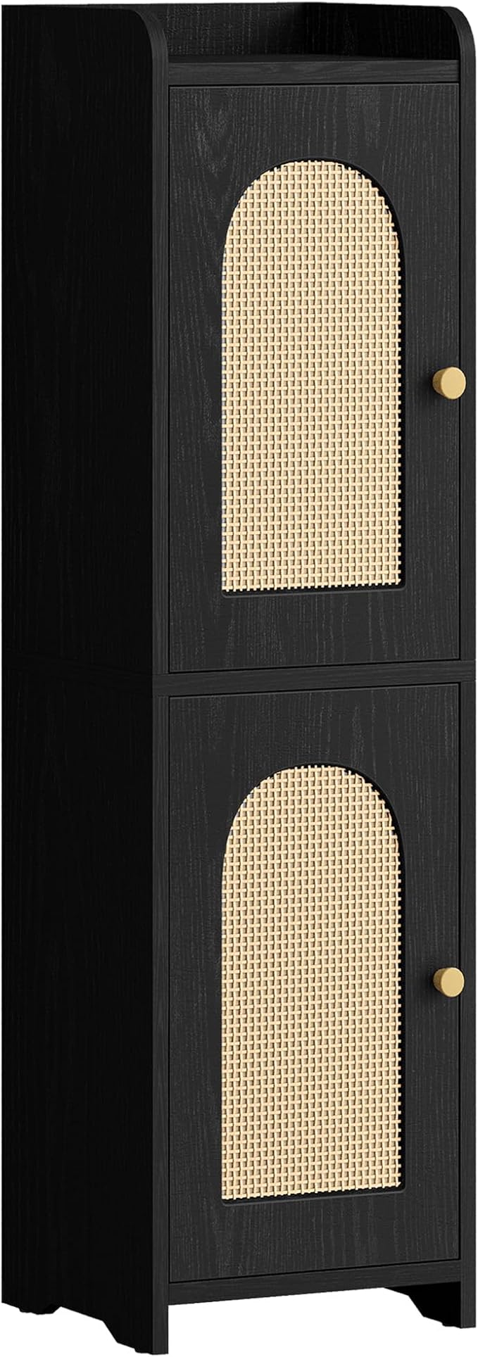 Bathroom Storage Cabinet, Small Corner Floor Cabinet with 2 Doors and Adjustable Shelf, Narrow Toilet Paper Cabinets, Bathroom Organizer for Small Spaces, 7.9"D x 7.9"W x 29.5"H Rattan Black