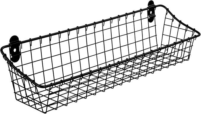 Spectrum Medium Wire Wall Basket Matte Black Rustic Wall Bin, Vintage Wire Basket Wall Mount Hanging Caddy for Kitchen Organization, Wall Mount Storage for Pantry Bathroom Kitchen