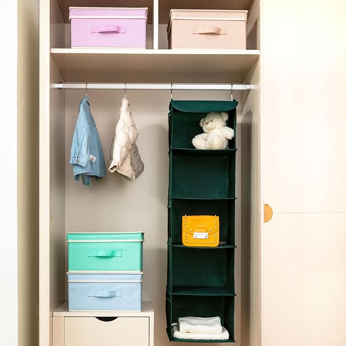 Storage Bins with Lid, Foldable Clothing Storage Box case with Handle for Closet, Bedroom, Home, 4 Color Set B, 13L x 12.5W x 7H inch