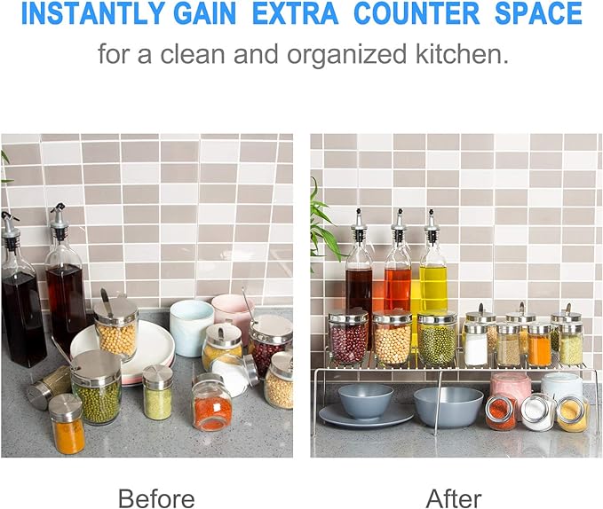 Tomorotec Stainless Steel Expandable Kitchen Storage Organizer Spice Rack Cabinet Organization Heavy-Duty Rustproof Shelf, Adjustable Durable Rack Space Saving Countertop Drawer Cabinet Pantry (2)