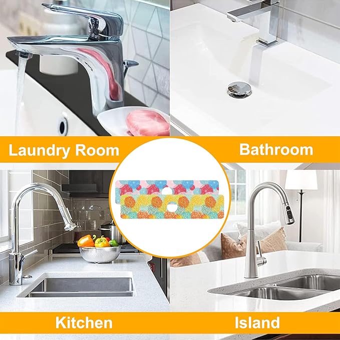 2 Pack Abstract Flowers Sink Splash Guard Faucet Mat Vintage Floral Super Absorbent Fast Drying Mat Sink Gadgets-Splash Guard Behind Faucet Drip Catcher for Kitchen Bathroom, 23.5"x5.5"