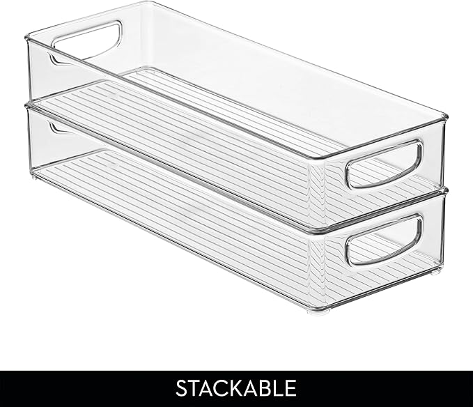 iDesign Slim Extra Long Clear Storage Bin, Narrow Stackable Organizer for Kitchen or Pantry, 4-Pack