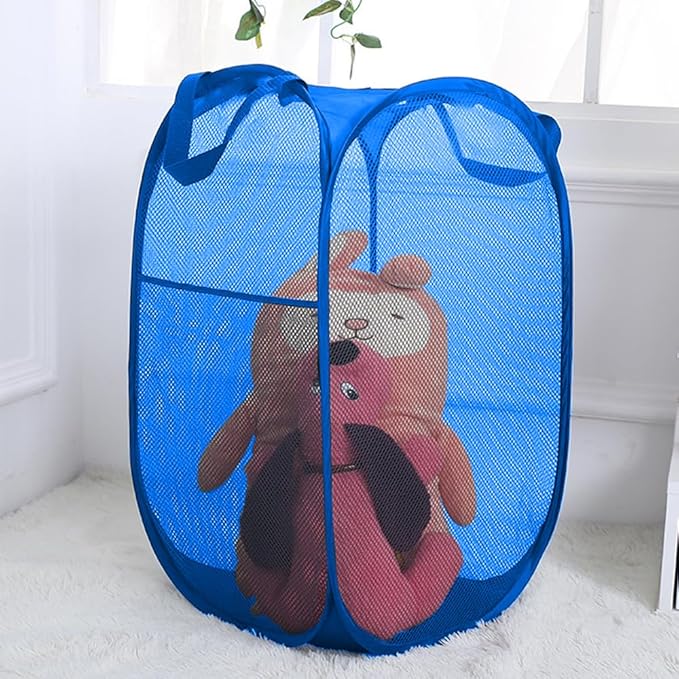 Mesh Laundry Hamper, Pop Up Laundry Basket, Collapsible Clothes Storage Bin for Bedroom, Dormitory, Apartment, Royal Blue