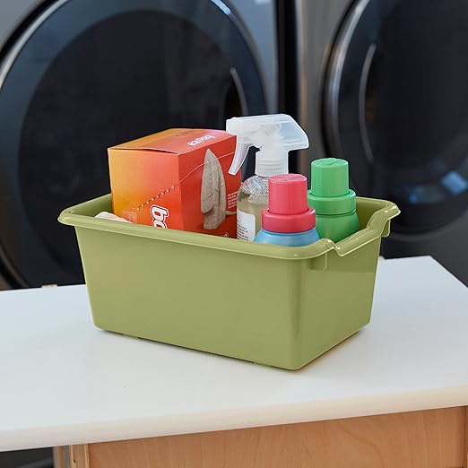 ECR4Kids Scoop Front Storage Bins, Multipurpose Organization, Fern Green, 10-Piece