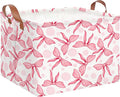 Rectangular Storage Basket Empty,Toys Storage Bin with Handles,Baby Room Decor,Gift Basket,Book Box(Pink Bowknot)