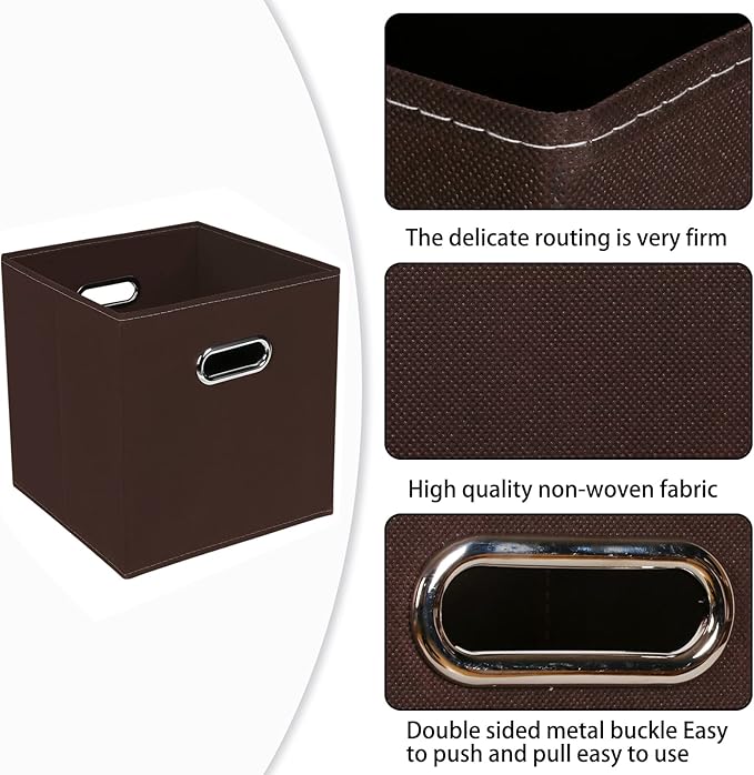Fabric Cloth Storage Bins,Fabric Cube Bins Organizer with Dual Handles Foldable Cube Storage Baskets for Home Bedroom Storage,Set of 3,(Coffee)