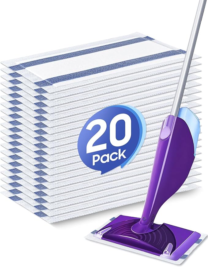 20 Count Disposable Mop Pads Refill for Swiffer WetJet Spray Mop - Wet Jet Mopping Pad Refill for Multi Surface Hardwood Floor Cleaning - Thickness & Absorbent