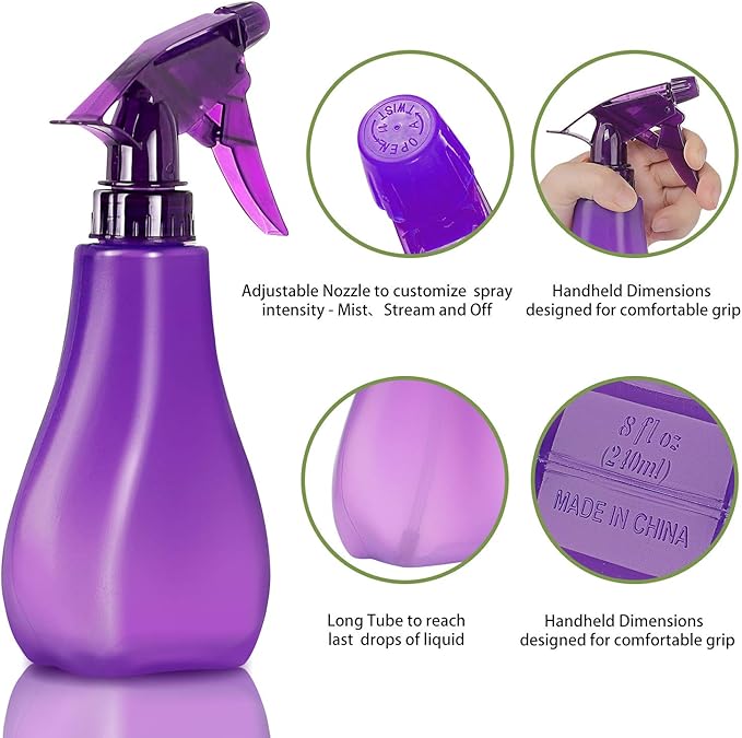 8 Oz Empty Plastic Spray Bottles with Adjustable Nozzle - Durable Trigger Sprayer with Mist & Stream Modes - Refillable Sprayer for Taming Hair, Hair styling, Watering Plants, Showering Pets - 4 Pack