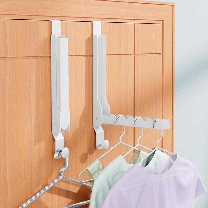 2 Pack Over The Door Hanger Folding Clothes Drying Rack, Folding Hanging Coat Rack for Indoor Laundry Room Compact Small Space Foldable Portable Clothing Hanger Hook Collapsible (Wihte-2(Upgraded))