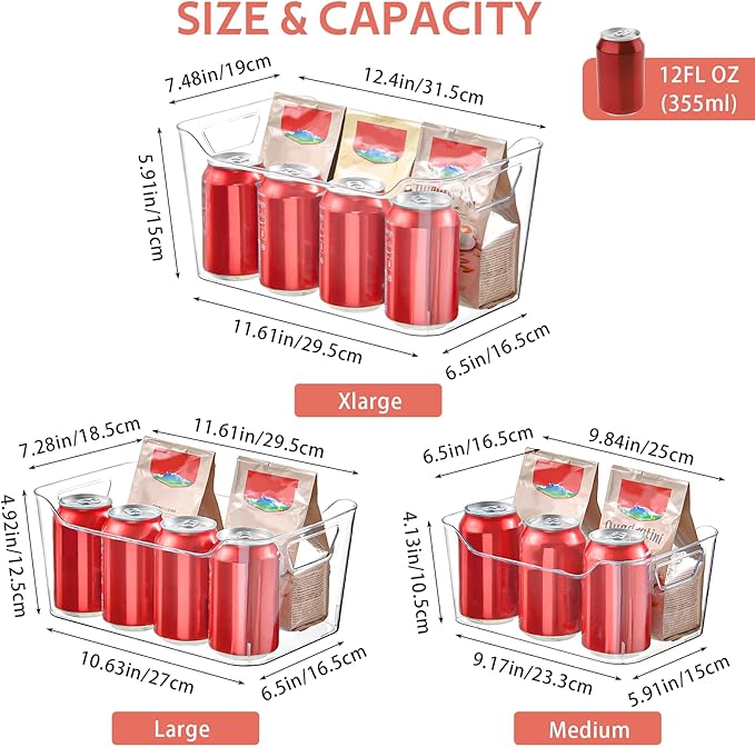 AntStep Clear Plastic Storage Bins - 12 Pack Pantry Organizers and Storage,Large Clear Pantry Organizer Bins, Plastic Containers with Handle for Kitchen,Freezer,Cabinet,Closet,Bathroom Under Sink