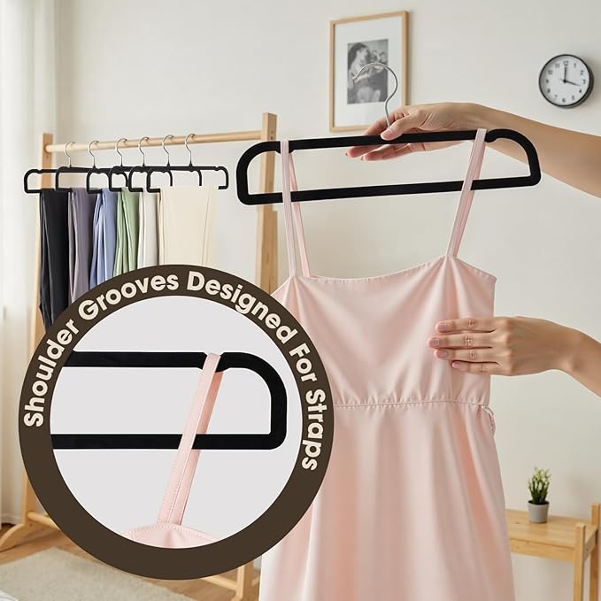 Velvet Pant Hangers 20 Pack Pant Hangers,Heavy Duty Velvet Hangers for Pants,Jeans,Scarf,Towels,Tank Top,Coat.Closet Organizers and Storage（Black）