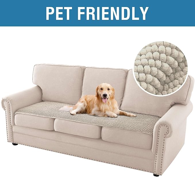 H.VERSAILTEX Plush Chenille Couch Cover for 3 Cushion Couch Anti Slip Washable Sofa Slipcovers Soft and Durable Furniture Protector for Dogs Cats Kids (27.5" x 82", Island Fossi)