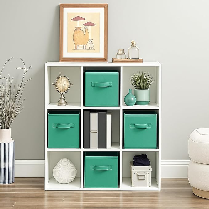 PowerKing Collapsible Storage Cubes with Handles, Fabric Foldable Bins for Closet Shelves, Durable Organization Storage Bins, 10.5'' x 11'' x 10.5'' (2Pack, Forest Green)