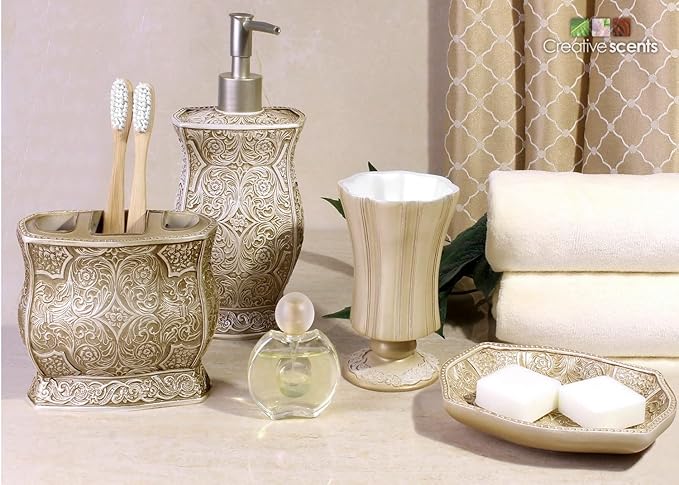 Creative Scents Victoria Hand Soap Dispenser for Bathroom - Decorative Countertop Lotion Dispenser - Dish Soap Dispenser for Liquid Soap and Lotion with Durable Pump (Beige)