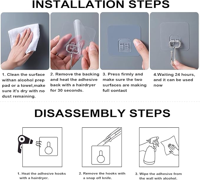 ZESLMG Large Adhesive Hooks for Hanging, 22 Pack Self Sticky Wall Hooks Heavy Duty 15lb Clear, Removable Shower Hook No Damage for Towel Key Coat Wreath Picture Outdoor Bathroom Kitchen, Waterproof