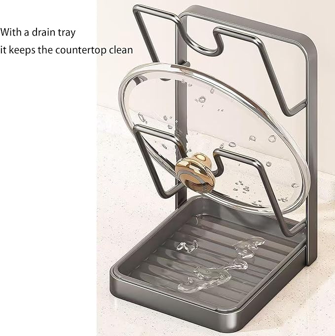 Kitchen Pot Lid Stand,Kitchens Countertop Organizer For Lids, Pans Cutting Boards, Space-Saving Metal Storage Holder To Keep Kitchen Tidy (1Pcs grey)