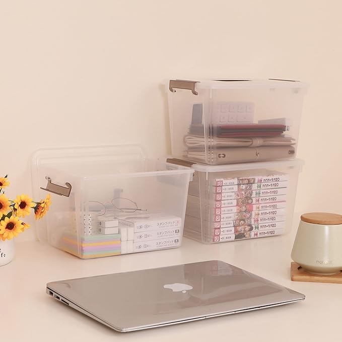 Citylife 6 Packs 6 QT Plastic Storage Bins with Latching Lids Clear Storage Box with handle Stackable Storage Containers for Organizing Snacks, Crafts, Toys, Tools