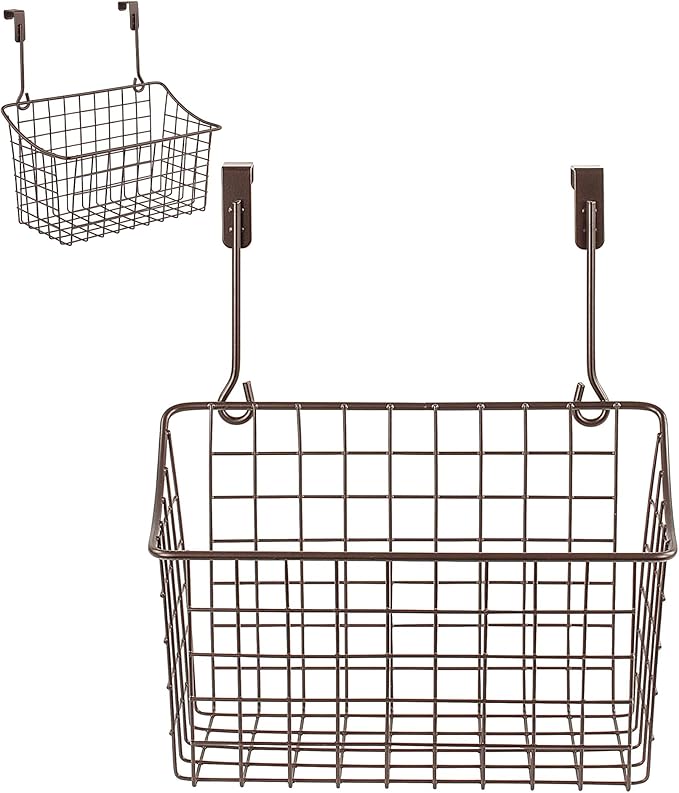 Spectrum Medium Cabinet Door Wire Basket Grid Over Cabinet Organizer Bronze, Hanging Over Cabinet Door Storage Organizer Basket for Kitchen and Bath Cleaning Supplies Washcloths Hand Towels