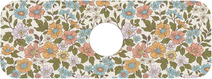 Faucet Draining Mat For Kitchen Sink, Colorful Flowers Floral Diatom Mud Absorbent Drain Pad For Bathroom Kitchen Sink Splash Guard Drying Mat