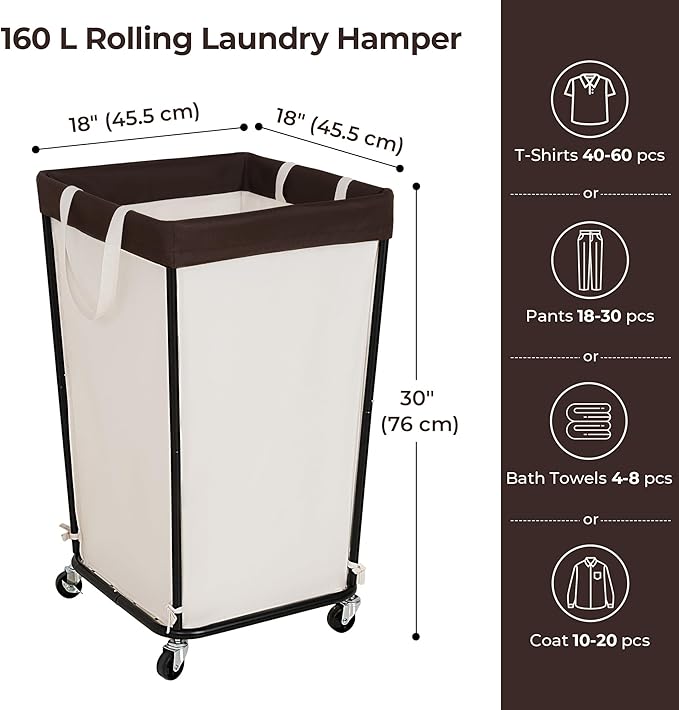 GRANNY SAYS 160L Rolling Laundry Basket, Laundry Hamper with Wheels, Large Laundry Cart with Removable Bag, Clothes Organization and Storage for Laundry Room, Bathroom, Bedroom, Beige