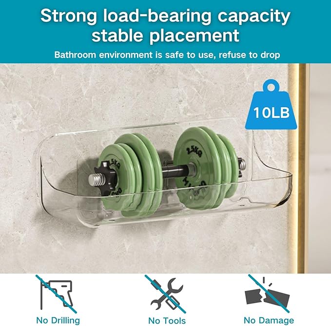 CasaVibe 2 PCS Acrylic Wall Mounted Transparent Shelf, Non Drilled Wall Adhesive Bathroom Shelf with Self-adhesive Tape, Suitable for Storage in Bathrooms and Kitchens