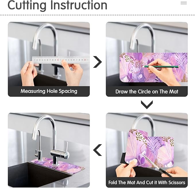 Kitchen Sink Splash Guard 1 PC 14.7 Inch Sink Faucet Mat Splash Guard for Bathroom Countertop Water Absorbent Foldable Cuttable Soft Washable Boho Pink Leaf