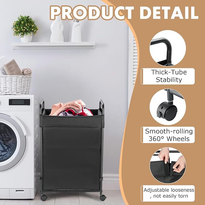 90L Laundry Hamper with Wheels, Rolling Laundry Sorter cart with Metal Frame and Removable Liner, Dirty Clothes Hampers for Bedroom, Laundry Room, Bathroom