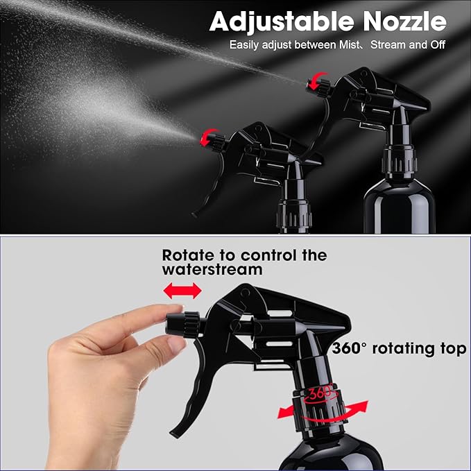 Eccliy 12 Pcs 16 Oz Plastic Spray Bottle, Adjustable Empty Reusable Sprayer for Cleaning, Planting, Water, Bathroom and Kitchen, BBQ, Commercial and Residential (All Black,Original)