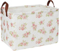 Rectangular Pink Flower Basket for Girls, Storage Bin with Handles, Room Decor, Gift Basket(Pink Flower)