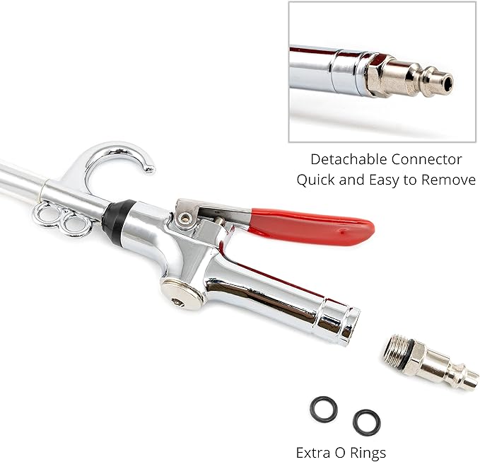 NEIKO 31122A High Flow Air Blow Gun, 17-26 Inch Extensible Air Nozzle Blow Gun, Pneumatic Air Compressor Accessories, Blow Gun Air Tool, Operating Pressure 80-120 PSI, 360 Degree Swivel Hook