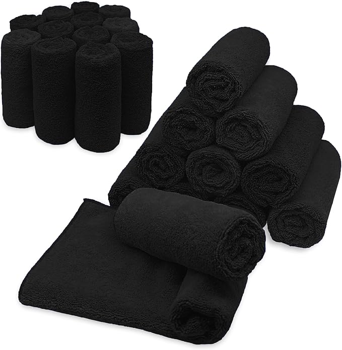 Blue Horizon Microfiber Cleaning Towels, Pack of 24, Ultra Soft Plush Washcloth, All Purpose Premium Microfiber Detailing Cleaning Cloths Shop Towels (16" x 16", Black)