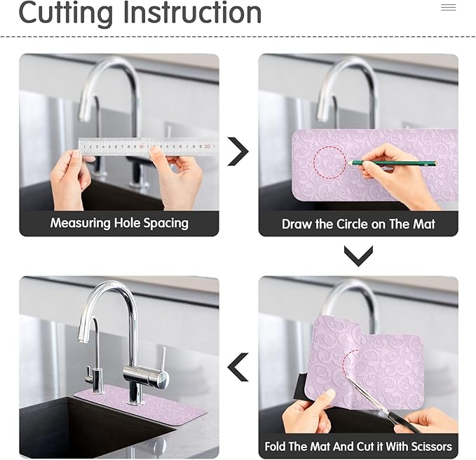Kitchen Sink Splash Guard 2 PCS 14.7 Inch Sink Faucet Mat Splash Guard for Bathroom Countertop Water Absorbent Foldable Cuttable Soft Washable Floral Vintage Purple