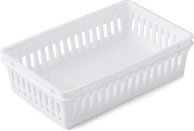 Tribello Plastic Bin Baskets for Organizing, White Storage Tray, Rectangle 9 x 6 x 2 - Pack of 4 - Made in USA