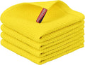 Nialnant 4 Pack Yellow Kitchen Dish Towels, 100% Cotton Waffle Weave Kitchen Dish Cloths for Washing Dishes, Soft Absorbent Dish Rags, Quick Drying Cleaning Rags - 12x12 in