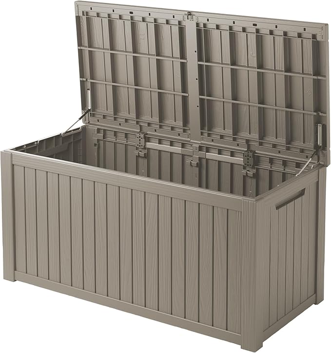 200 Gallon Lockable Resin Outdoor Storage Box, Waterproof & Weather Resistant Deck Box for Patio Cushion, Garden Tools & Pool Accessories, Grey