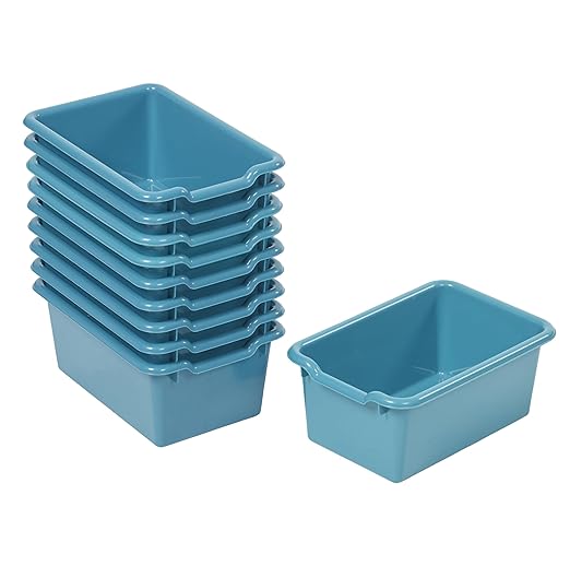 ECR4Kids Scoop Front Storage Bins, Multipurpose Organization, Turquoise, 10-Piece