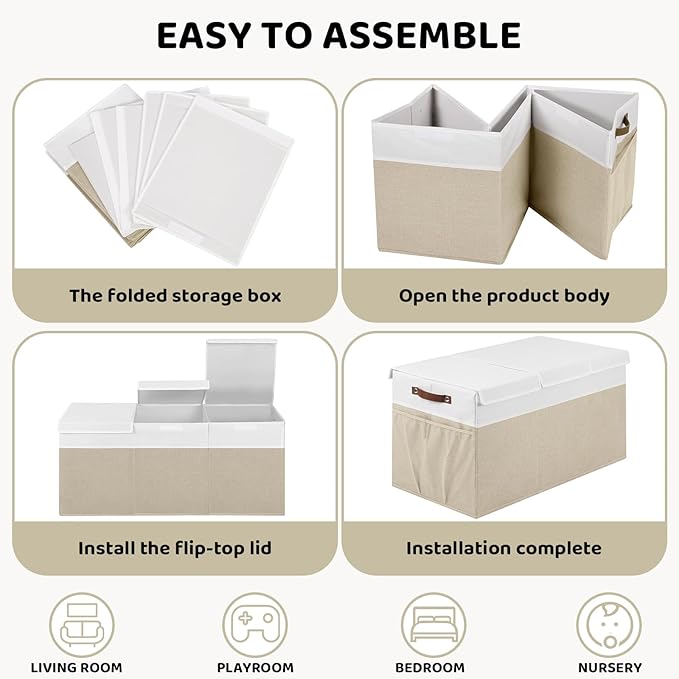 Extra Large Toy Chest,Foldable Storage Box,Large Storage Bins With Lids,Suitable for living rooms,studies,bedrooms(40"X18"X14",White & Beige)