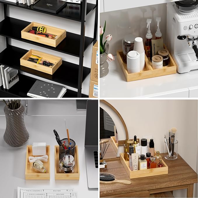 Bamboo Drawer Organizer for Kitchen Utensils, 2 Pack Stackable Bamboo Kitchen Drawer Organizers, Silverware & Utensil Drawer Trays, 10" x 6" x 2" (Outer), 9.3" x 5.3" x 1.3" (Inner)
