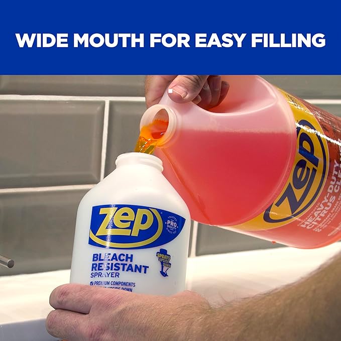 Zep Bleach Resistant Professional Sprayer Bottle - 32 oz (Case of 12) - ZUPRO2-30 Foot Stream Spray or a Fine Mist, Adjustable Nozzle Measurements, Bleach Resistant for Up to a Year