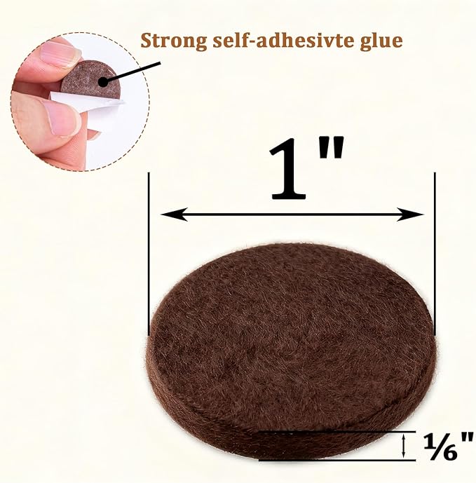 48 PCS Felt Furniture Pads, 1-inch Round Brown Chair Felt Pads, Felt Pads for Furniture Feet to Protect The Floor from Scratches,Reduce Noise