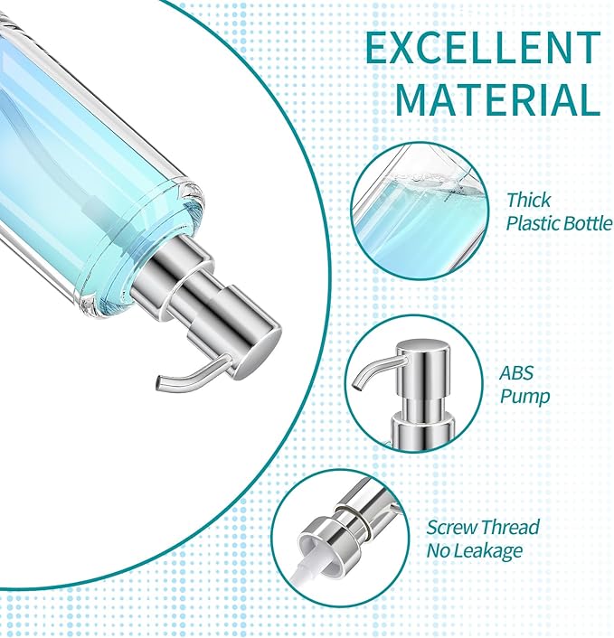Clear Plastic Dish Soap Dispenser for Kitchen Sink, 10oz Refillable Hand Soap Dispenser for Bathroom Countertop, Modern Soap Bottle with Rust Proof ABS Pump