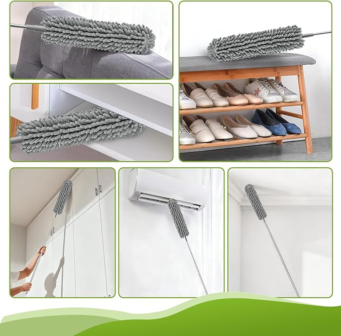 12-in-1 Professional Deep Cleaning System, 100-inch Extendable Duster with Under-Appliance Pads & Multi-Angle Heads for Ceiling Fans, High Ceilings, Blinds, and Gaps