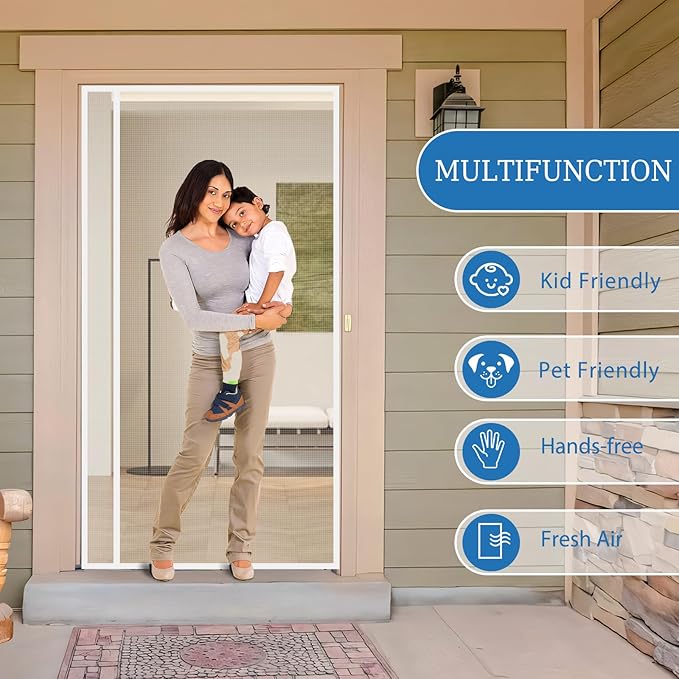 Magnetic Screen Door Left Right Side Opening Upgraded PET Mesh Greater Than Fiberglass and Polyester,Keep Bugs Out,Pet & Kid Friendly,Suitable for Sliding Doors,Patio French Doors-36" X 96"